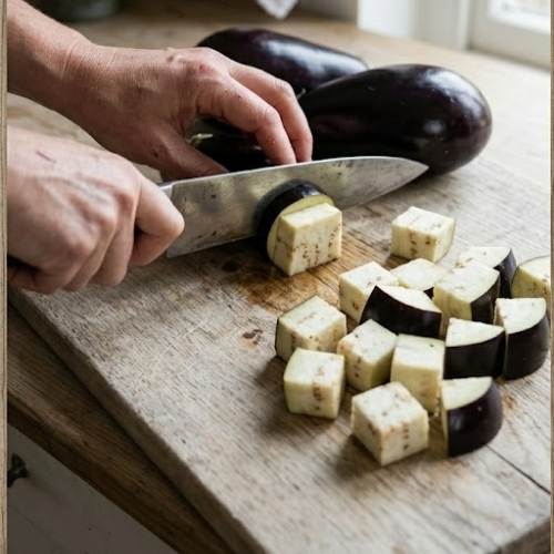 Step 3: Cut the eggplant Step 3: Cut the eggplant